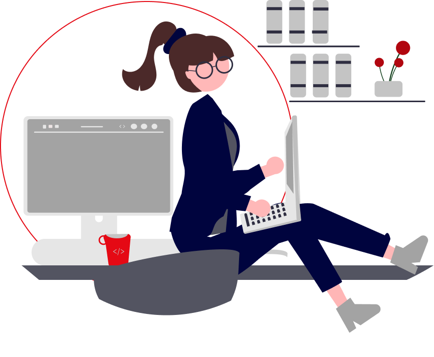 Woman programming in an office setting